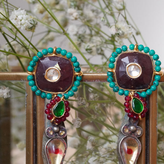 ORN040 Dual Tone 92.5 Silver Magenta center Choker and earrings