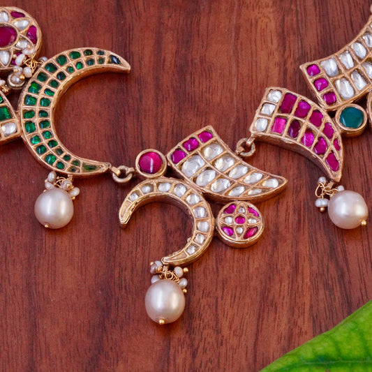 ORN064 Gold Plated 92.5 Silver rusk Moon Meen Necklace and earrings