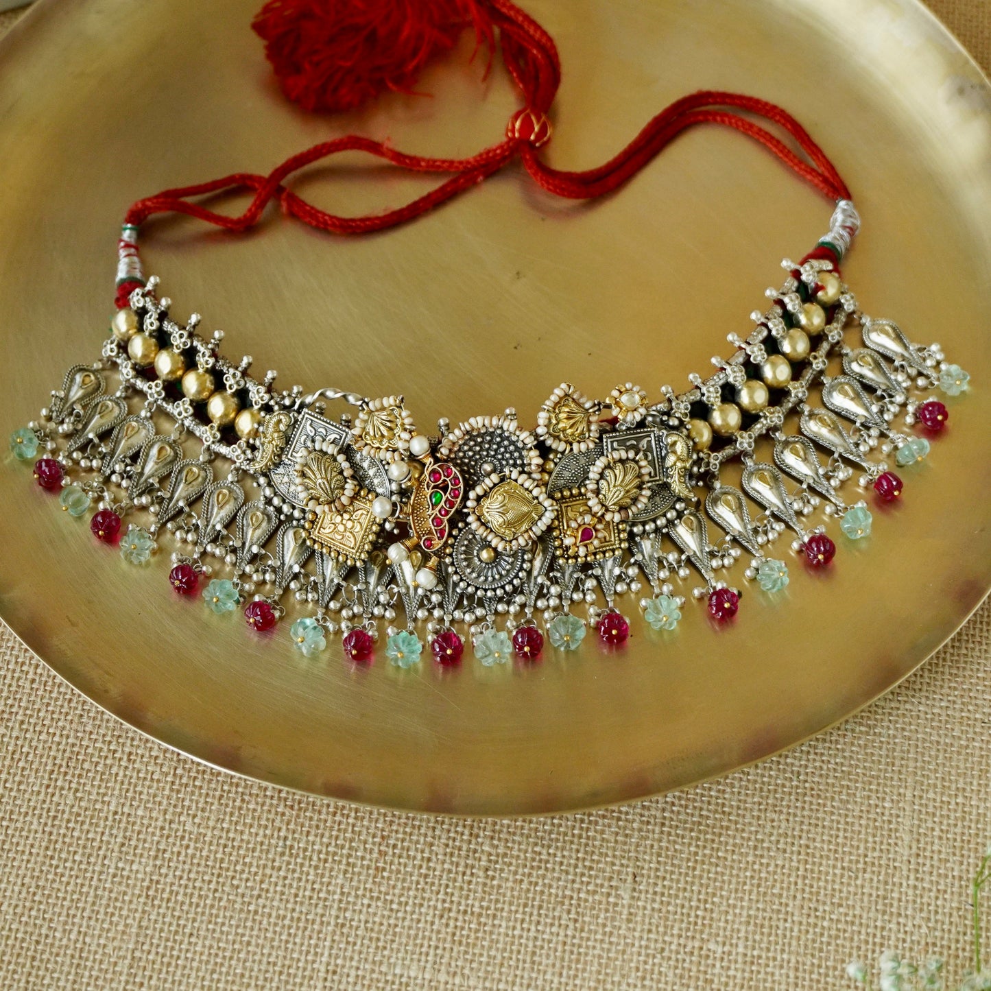 ORN074 Dual Tone 92.5 Silver and Gold piece Gadi Choker