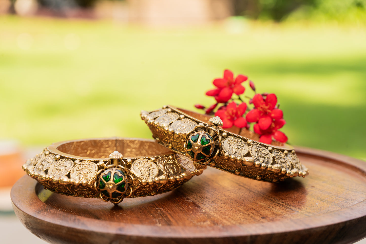RAJWADI KADA WITH LAKSHMI COIN WITH GREEN BALL