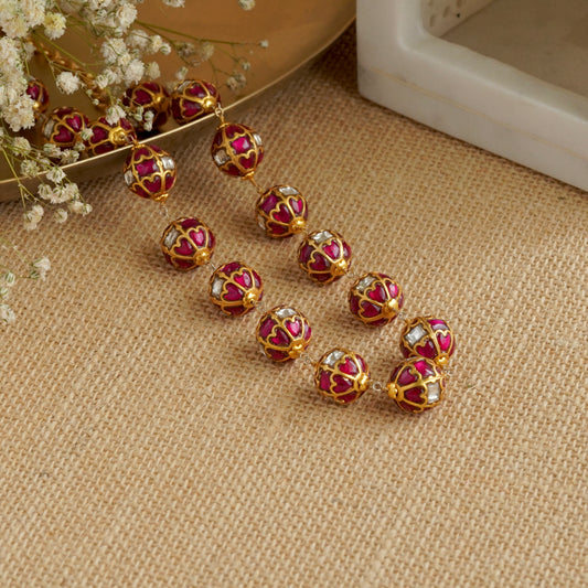 ORN006 Gold Plated 92.5 Silver Red and White Gundu Mala