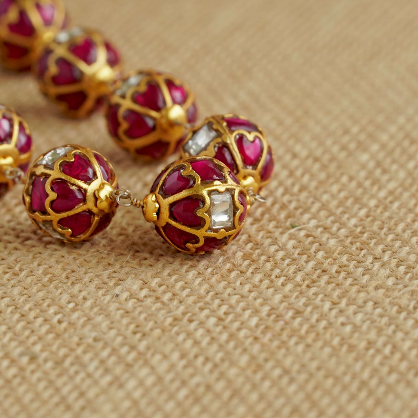 ORN006 Gold Plated 92.5 Silver Red and White Gundu Mala