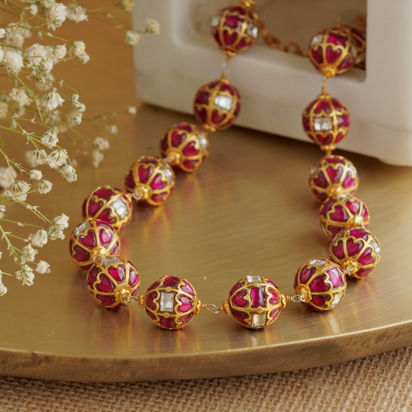 ORN006 Gold Plated 92.5 Silver Red and White Gundu Mala