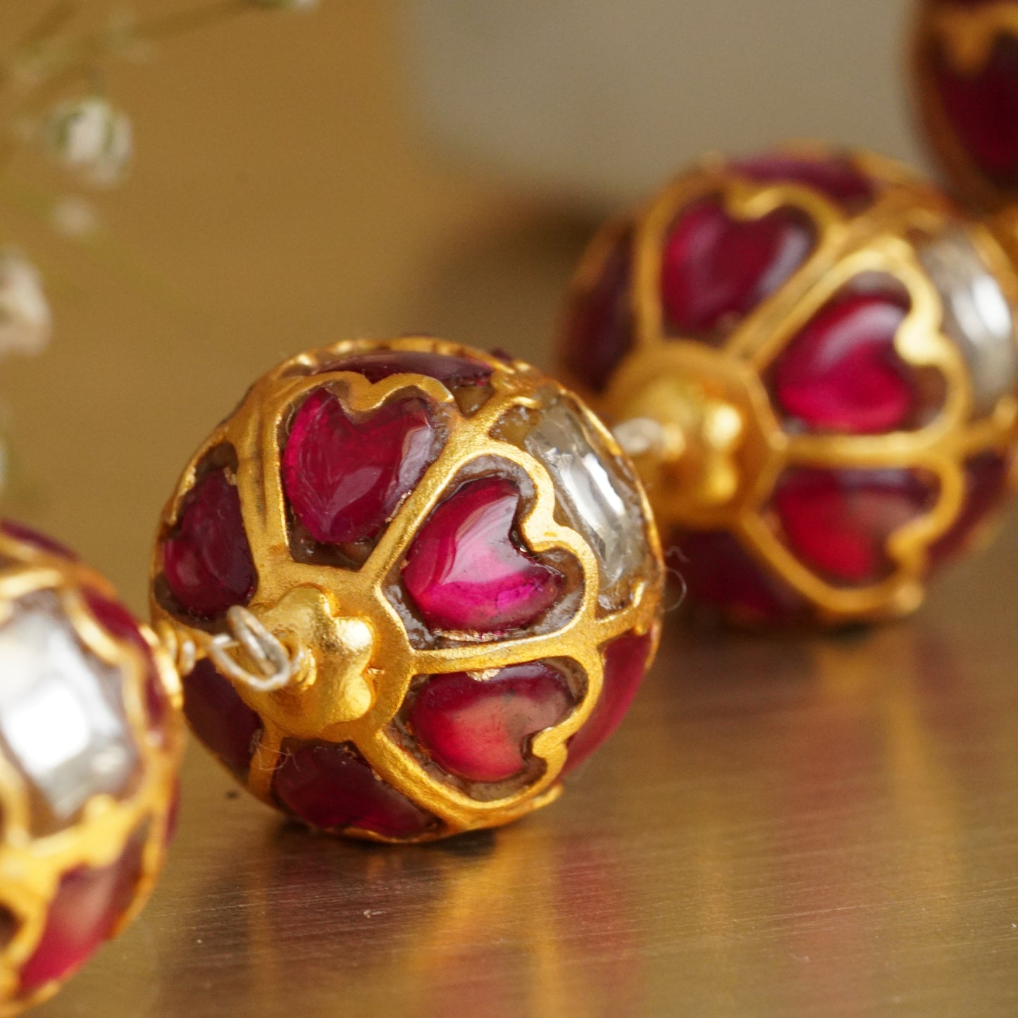 ORN006 Gold Plated 92.5 Silver Red and White Gundu Mala