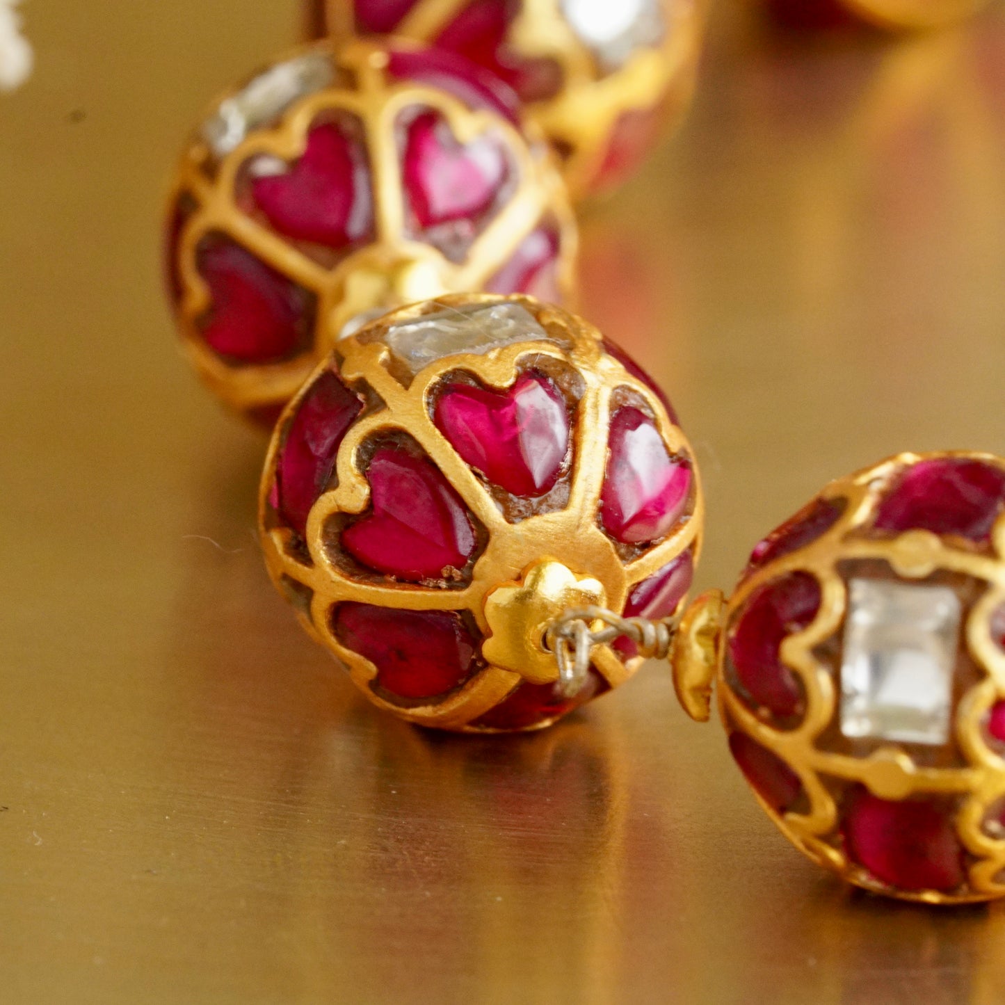 ORN006 Gold Plated 92.5 Silver Red and White Gundu Mala