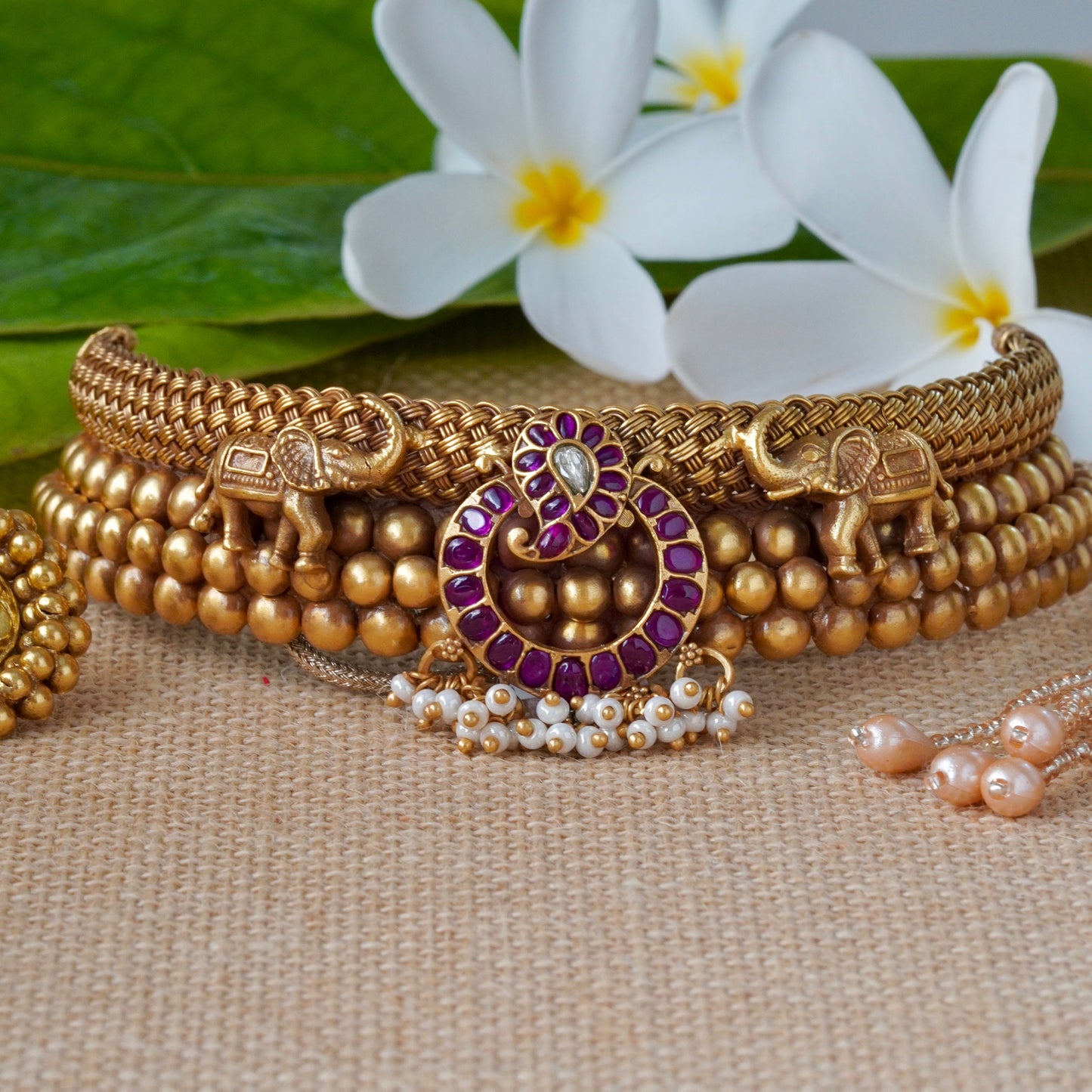 ORN014 Gold Plated 92.5 Silver Elephant Bore hasli Choker and tops