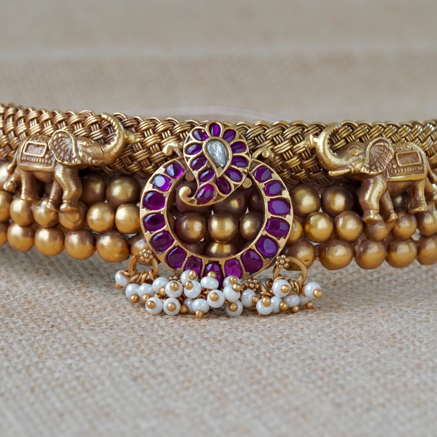 ORN014 Gold Plated 92.5 Silver Elephant Bore hasli Choker and tops