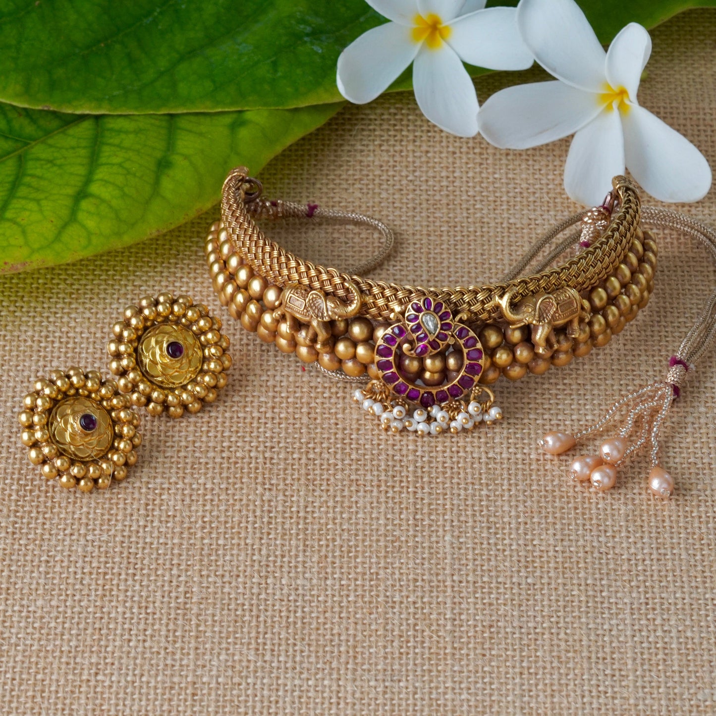 ORN014 Gold Plated 92.5 Silver Elephant Bore hasli Choker and tops