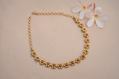 Multifloral konkani heritage chokar with natural red stones and earrings