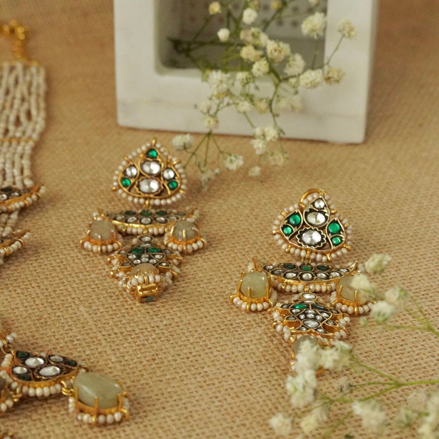 ORN037 Gold Plated 92.5 Silver Citrine Necklace with Meen hangings fastened by precious fresh-water Pearls