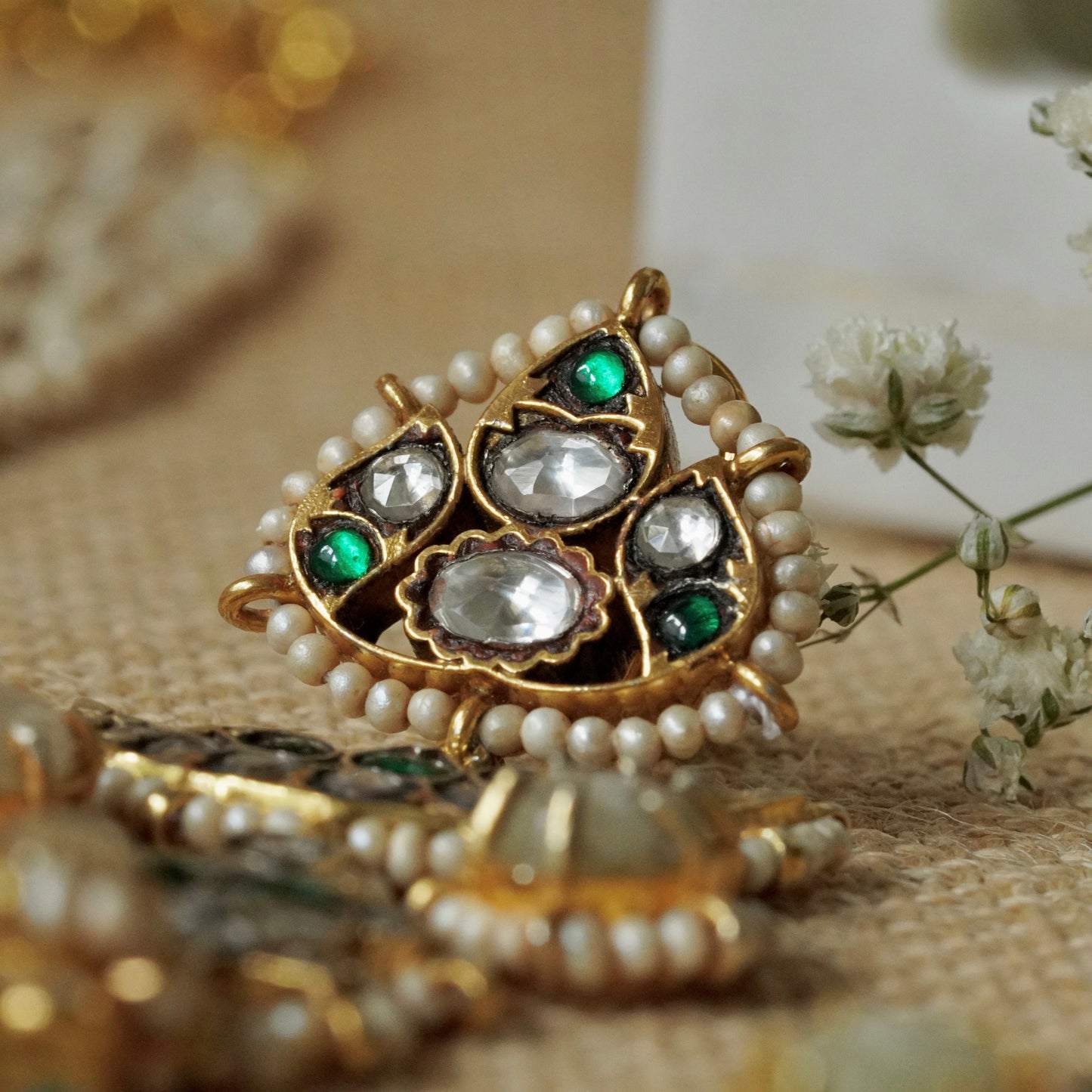 ORN037 Gold Plated 92.5 Silver Citrine Necklace with Meen hangings fastened by precious fresh-water Pearls