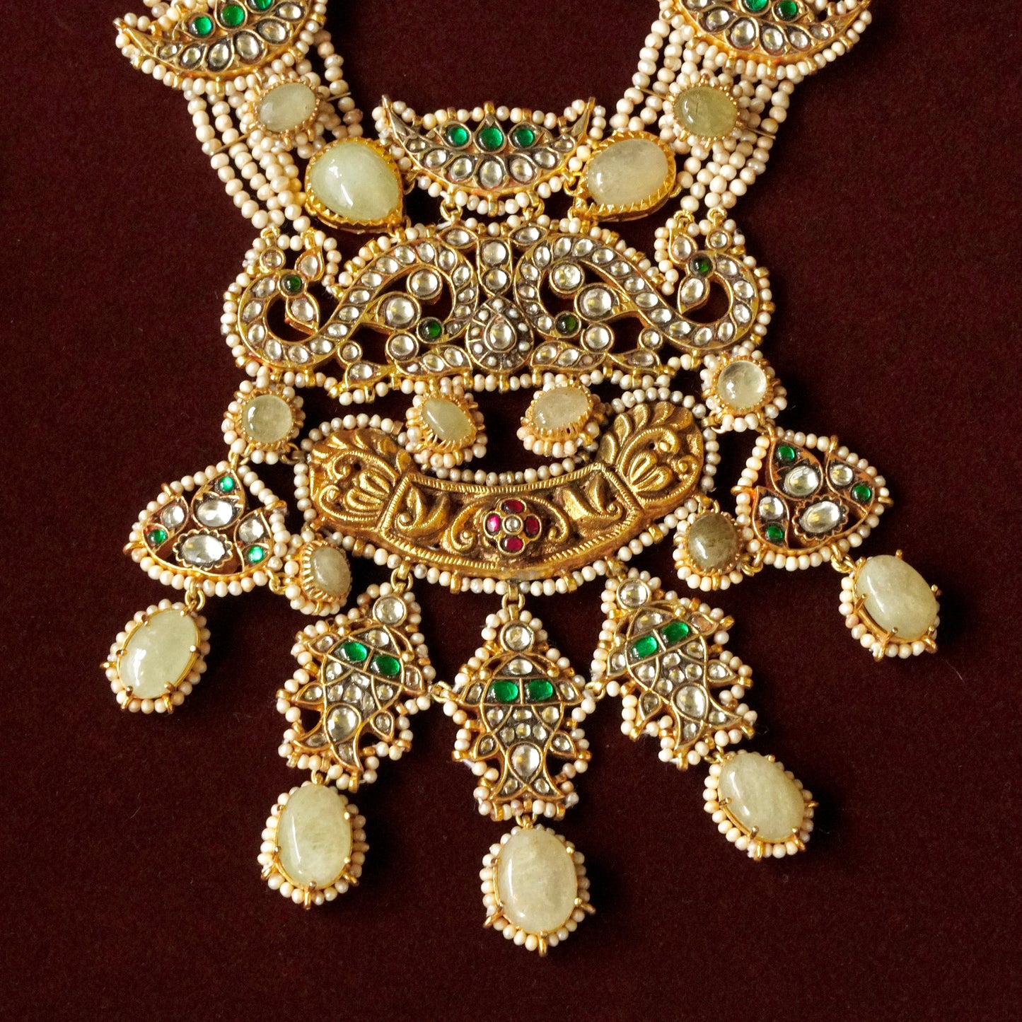 ORN037 Gold Plated 92.5 Silver Citrine Necklace with Meen hangings fastened by precious fresh-water Pearls