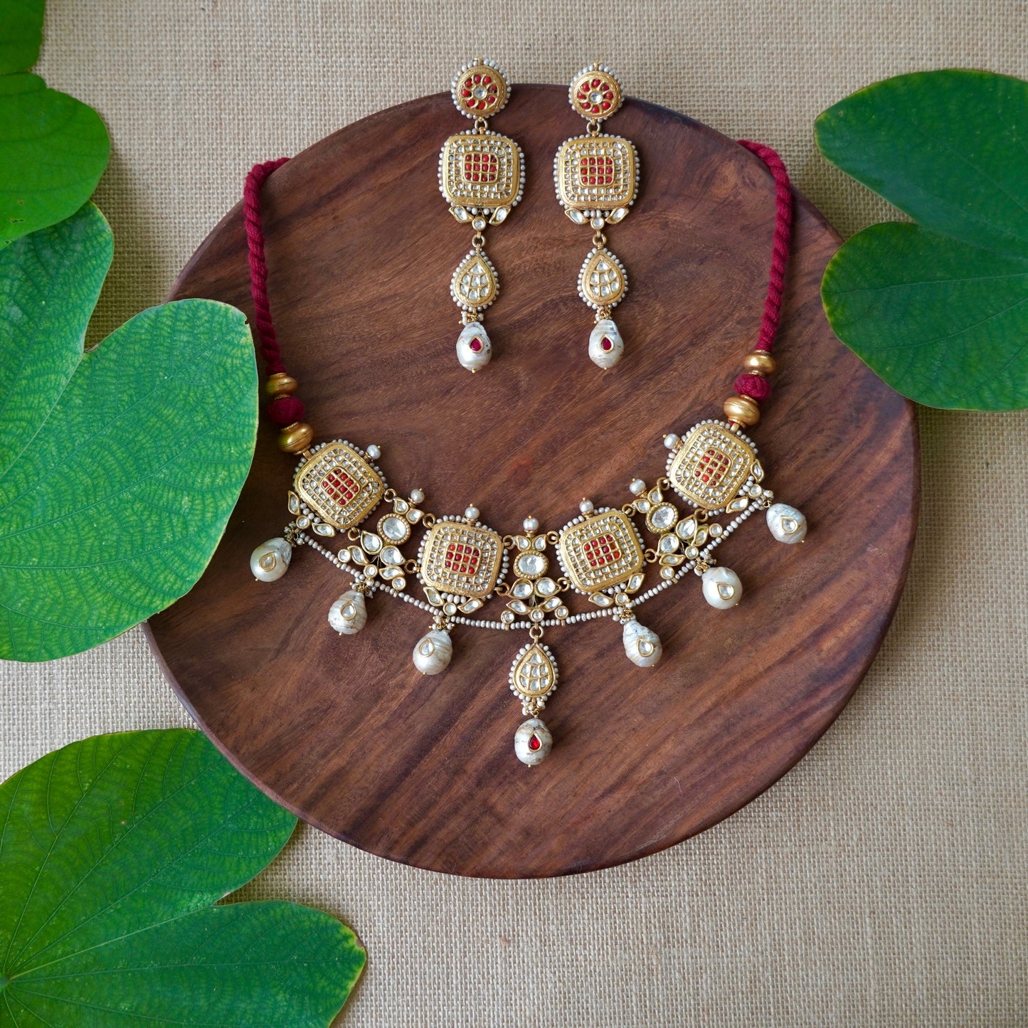 ORN033 Gold Plated 92.5 Silver Coral Jadau Jaali Choker