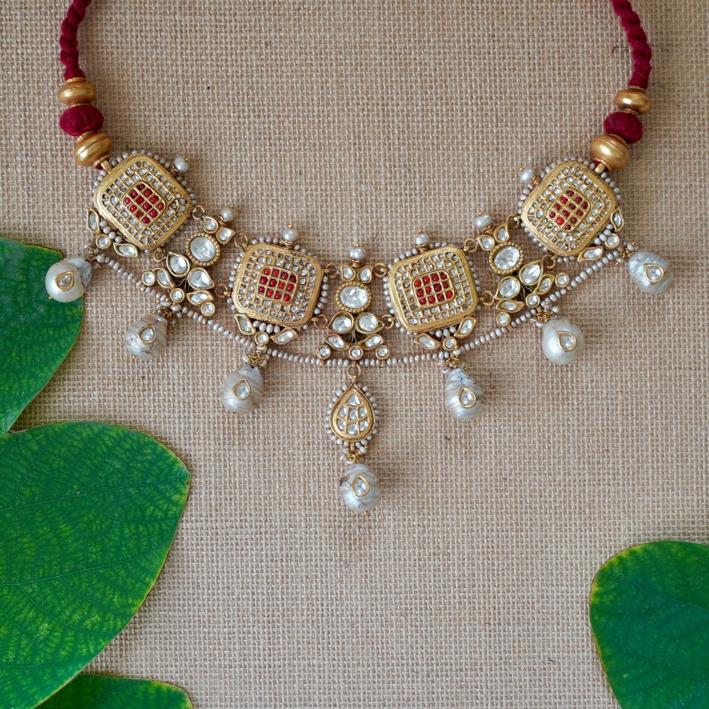 ORN033 Gold Plated 92.5 Silver Coral Jadau Jaali Choker