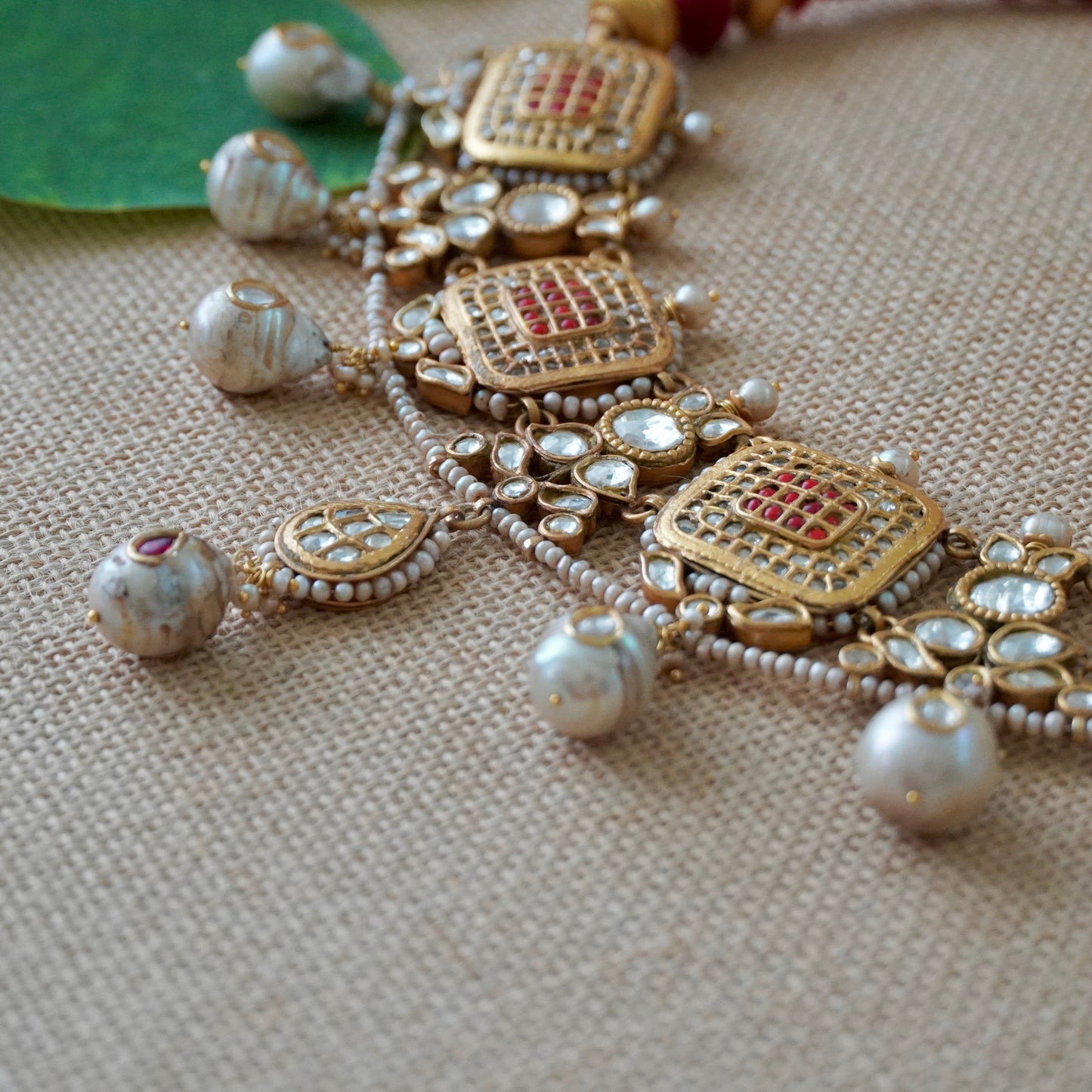 ORN033 Gold Plated 92.5 Silver Coral Jadau Jaali Choker