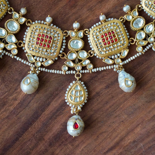 ORN033 Gold Plated 92.5 Silver Coral Jadau Jaali Choker