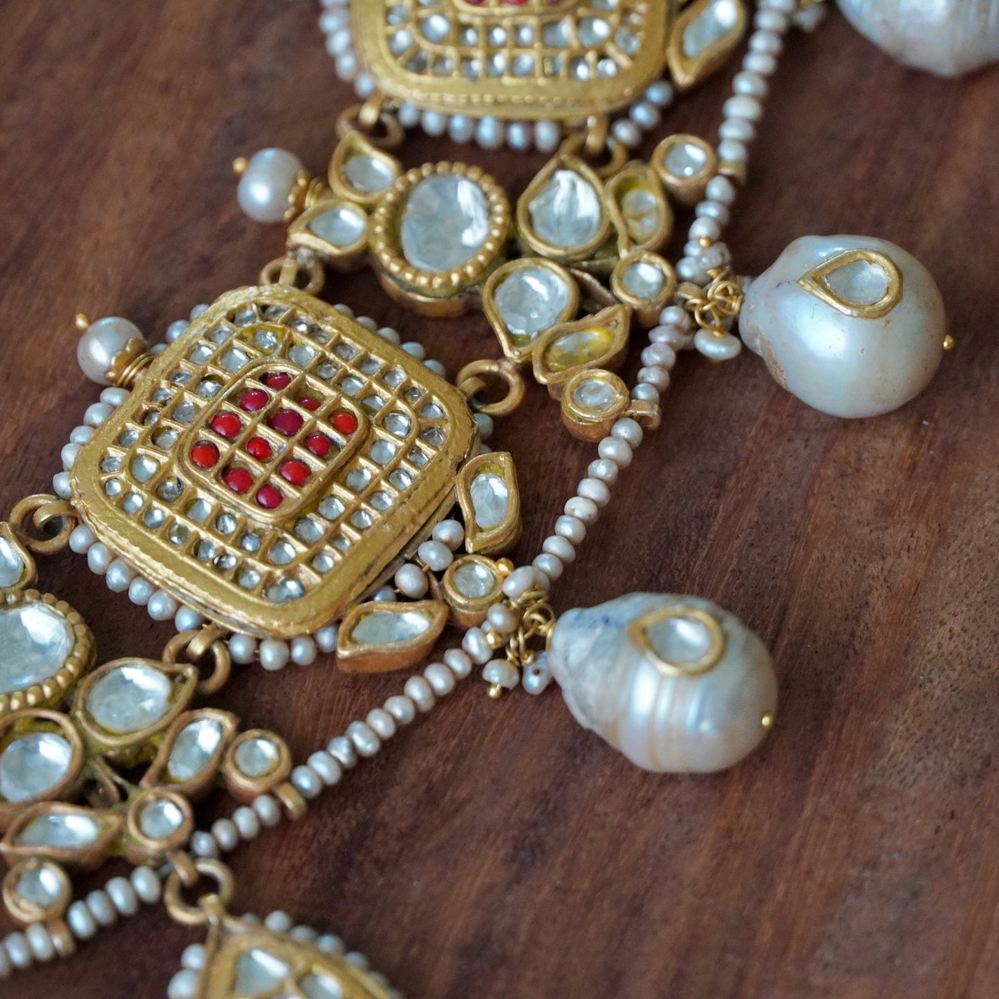 ORN033 Gold Plated 92.5 Silver Coral Jadau Jaali Choker