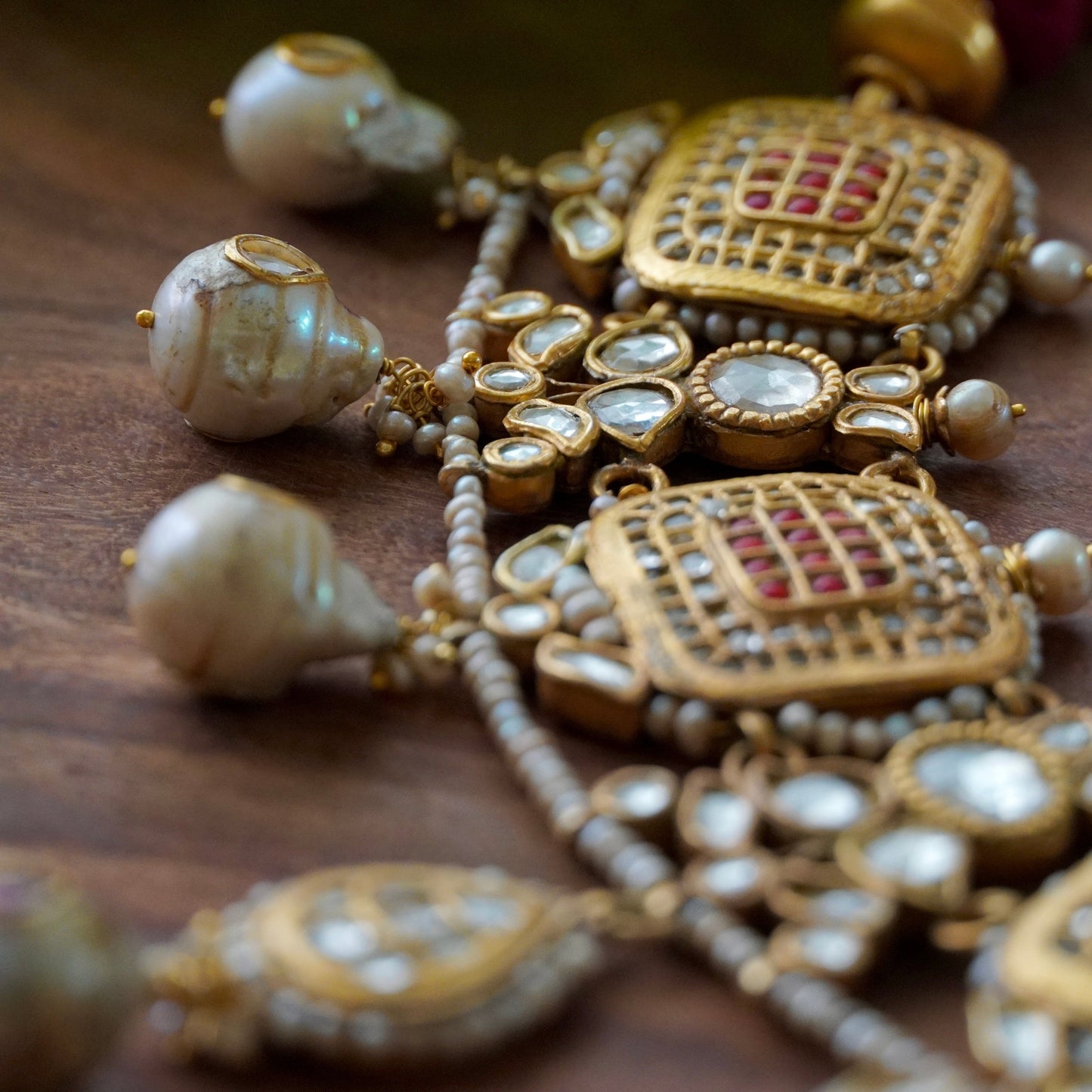 ORN033 Gold Plated 92.5 Silver Coral Jadau Jaali Choker