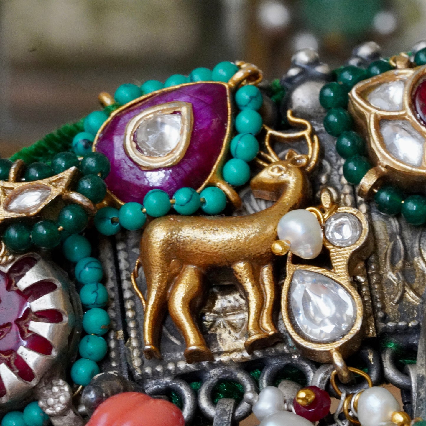 ORN040 Dual Tone 92.5 Silver Magenta center Choker and earrings