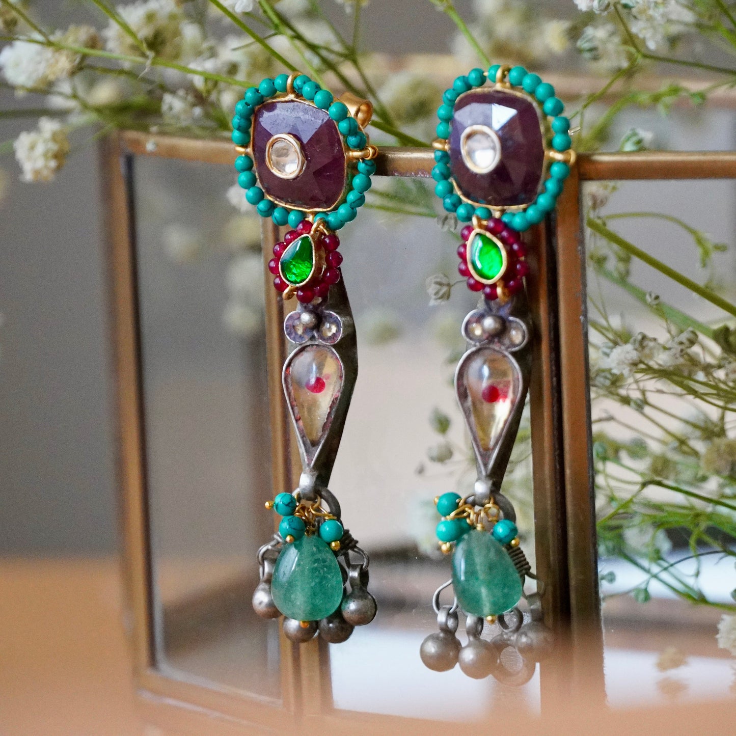 ORN040 Dual Tone 92.5 Silver Magenta center Choker and earrings