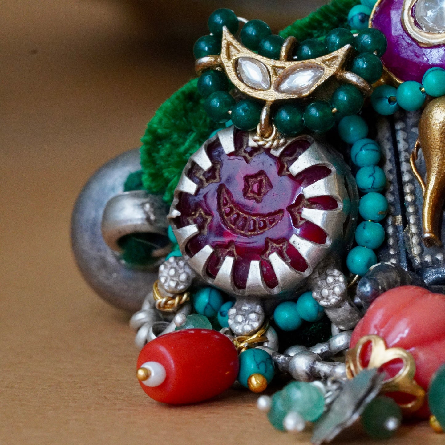 ORN040 Dual Tone 92.5 Silver Magenta center Choker and earrings