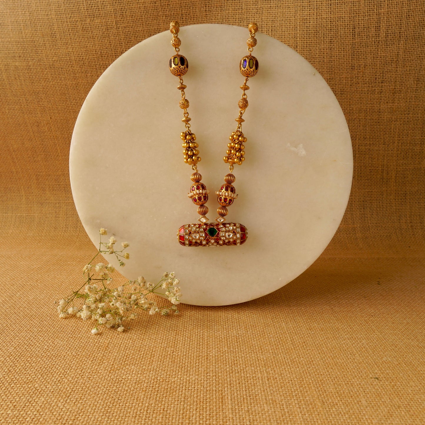 ORN048 Gold Plated 92.5 Silver Red Enamel White Red and Green Stone on Ghooghri