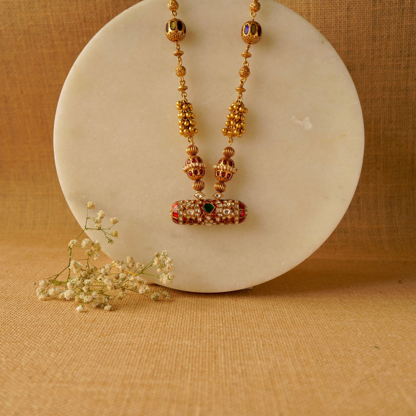 ORN048 Gold Plated 92.5 Silver Red Enamel White Red and Green Stone on Ghooghri