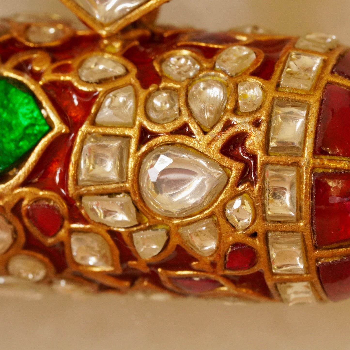 ORN048 Gold Plated 92.5 Silver Red Enamel White Red and Green Stone on Ghooghri