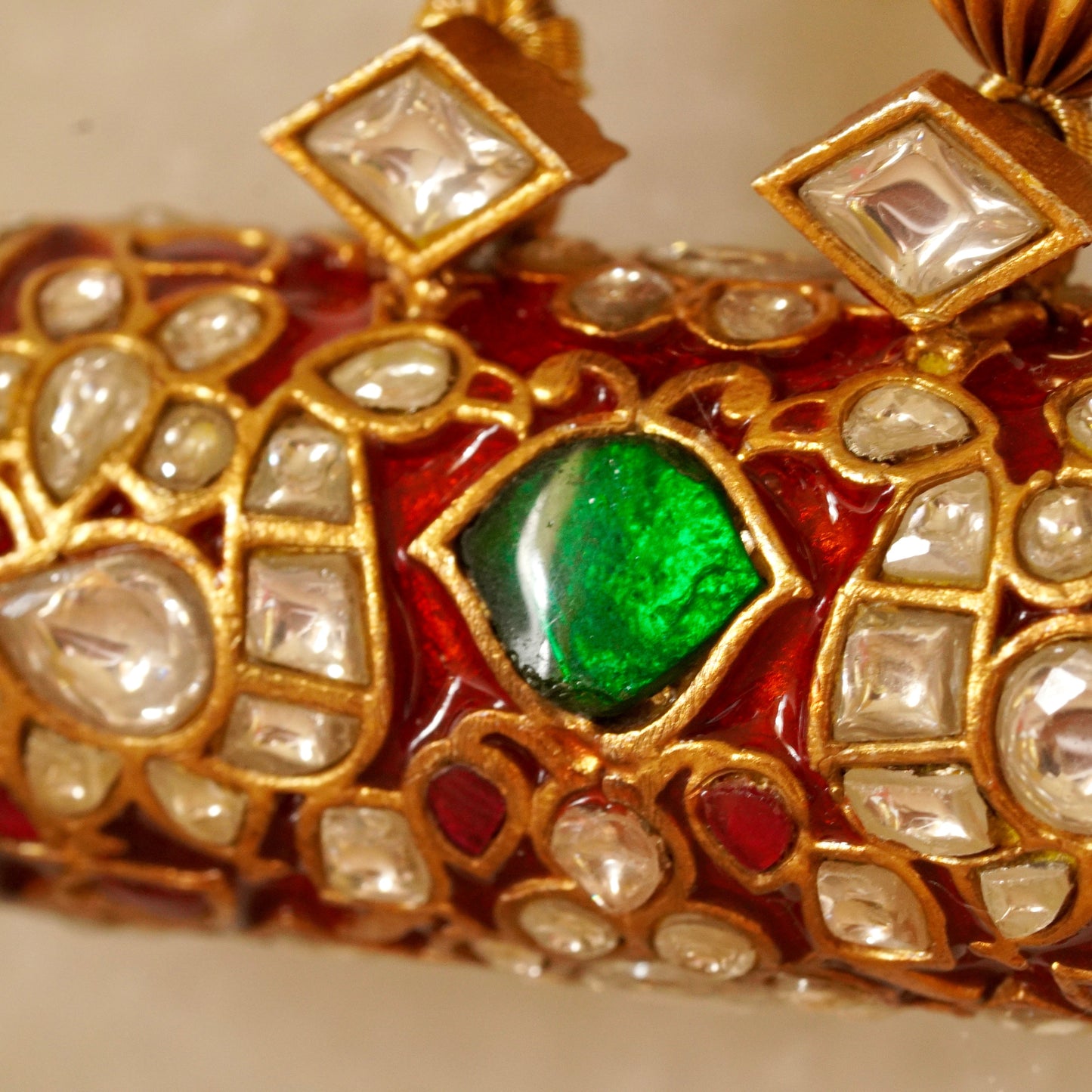 ORN048 Gold Plated 92.5 Silver Red Enamel White Red and Green Stone on Ghooghri