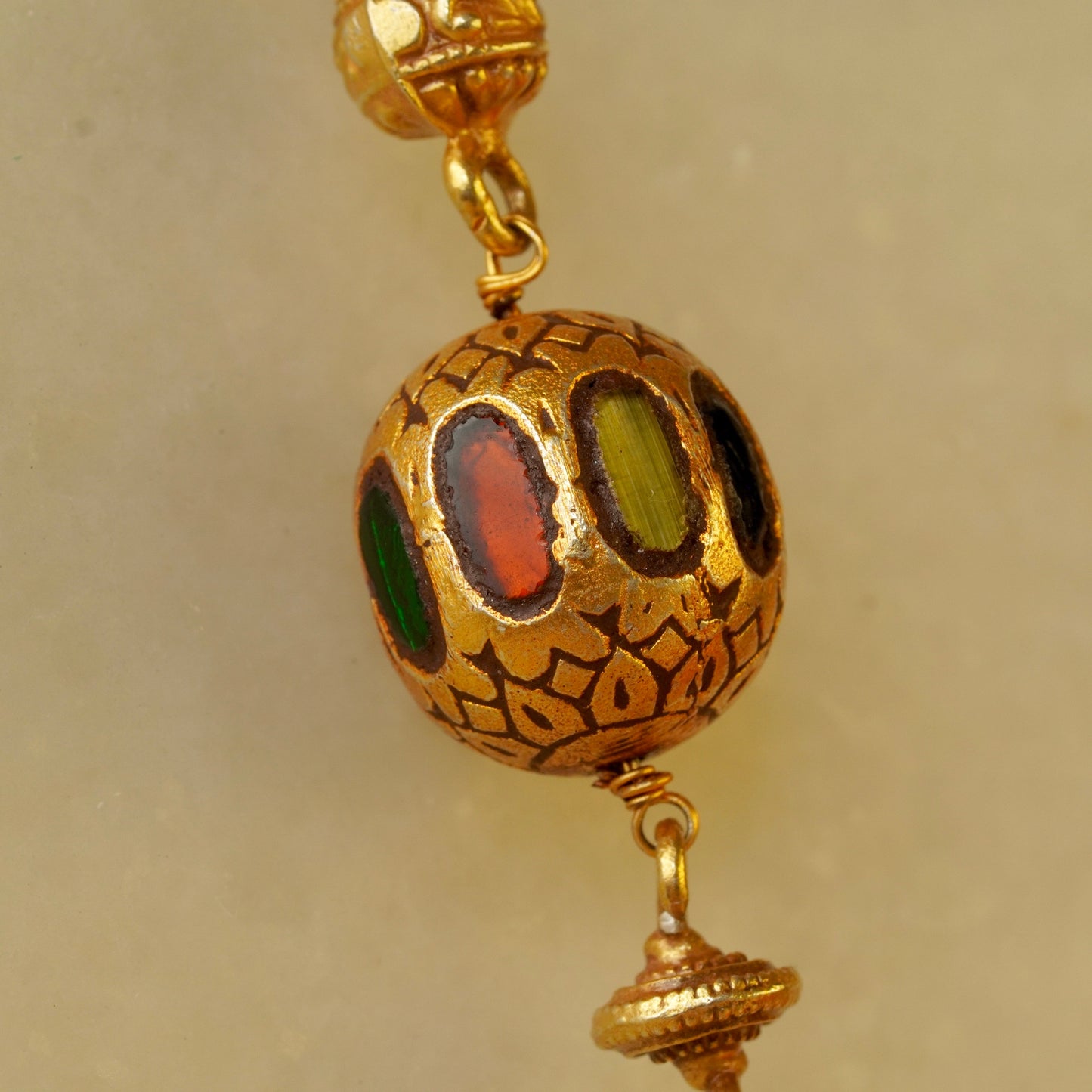 ORN048 Gold Plated 92.5 Silver Red Enamel White Red and Green Stone on Ghooghri