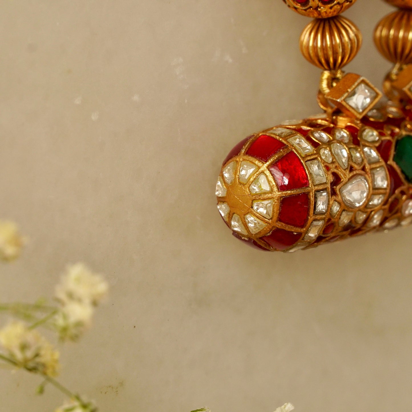 ORN048 Gold Plated 92.5 Silver Red Enamel White Red and Green Stone on Ghooghri