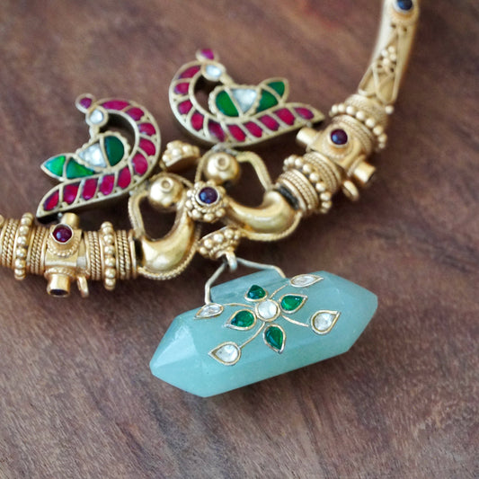 ORN050 Gold Plated 92.5 Silver Hasli with Peacock