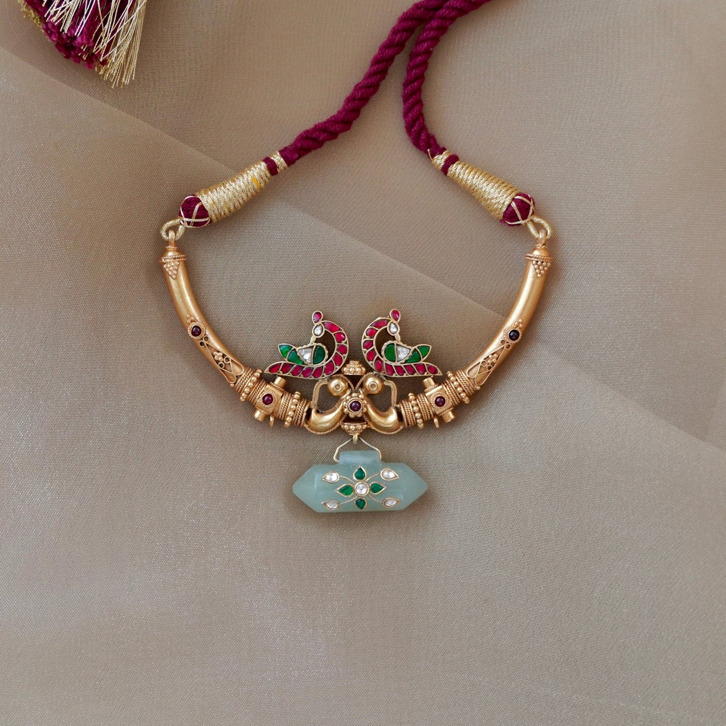 ORN050 Gold Plated 92.5 Silver Hasli with Peacock