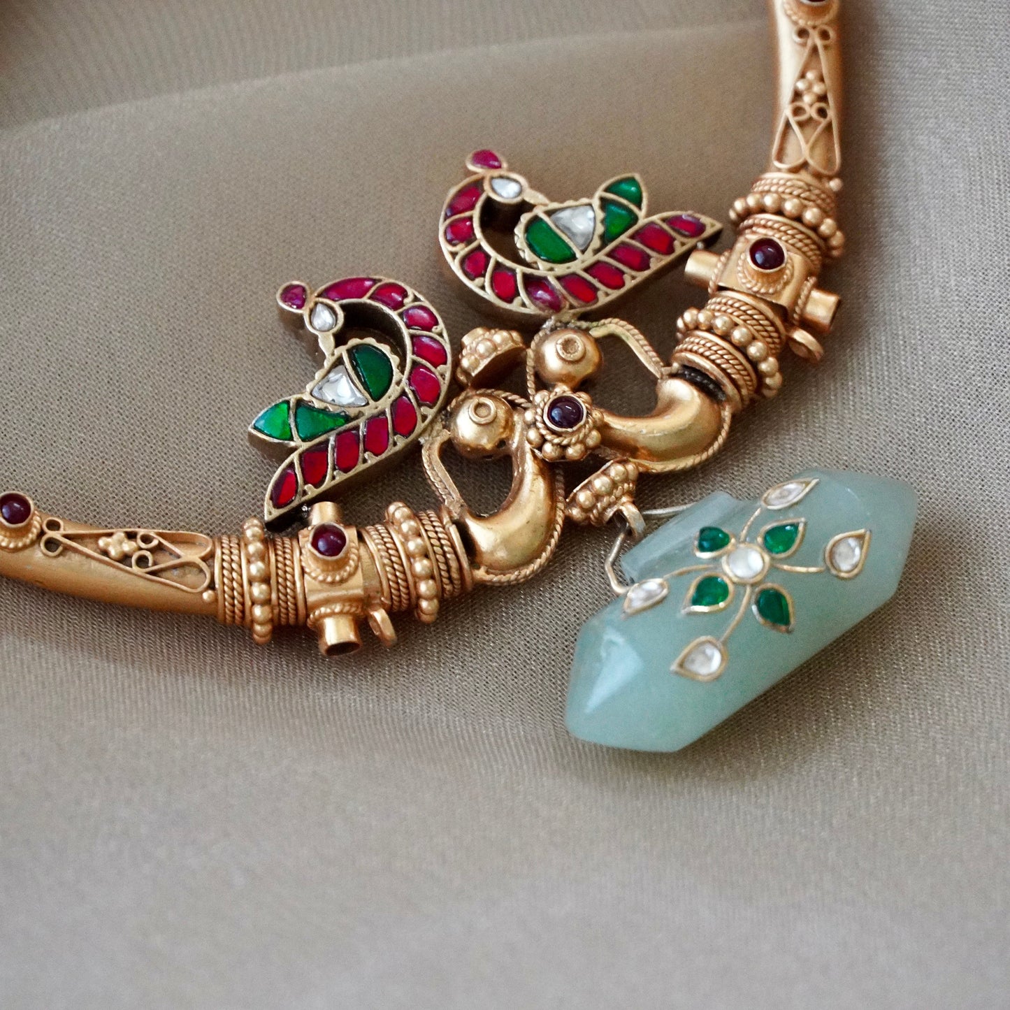 ORN050 Gold Plated 92.5 Silver Hasli with Peacock