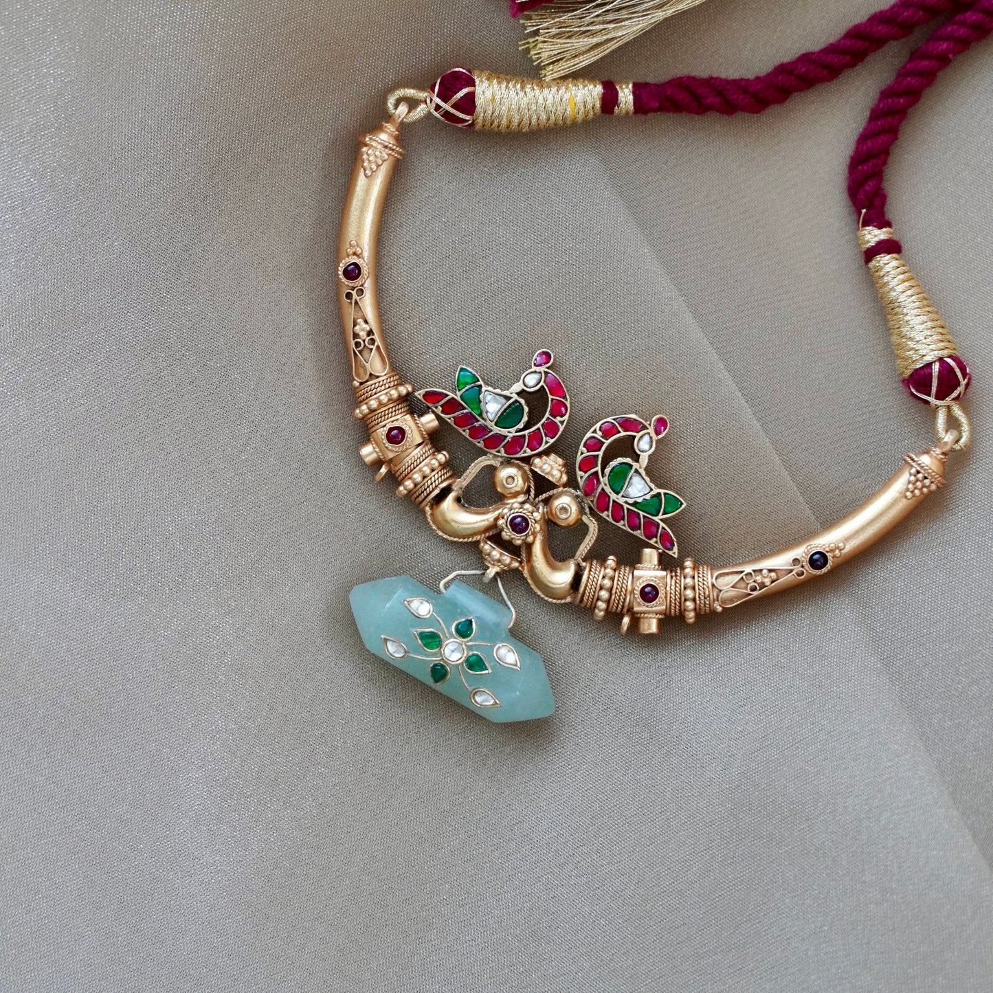 ORN050 Gold Plated 92.5 Silver Hasli with Peacock