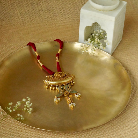 ORN062 Gold Plated 92.5 Silver sun Amulate with green gemstone tusks Pendant