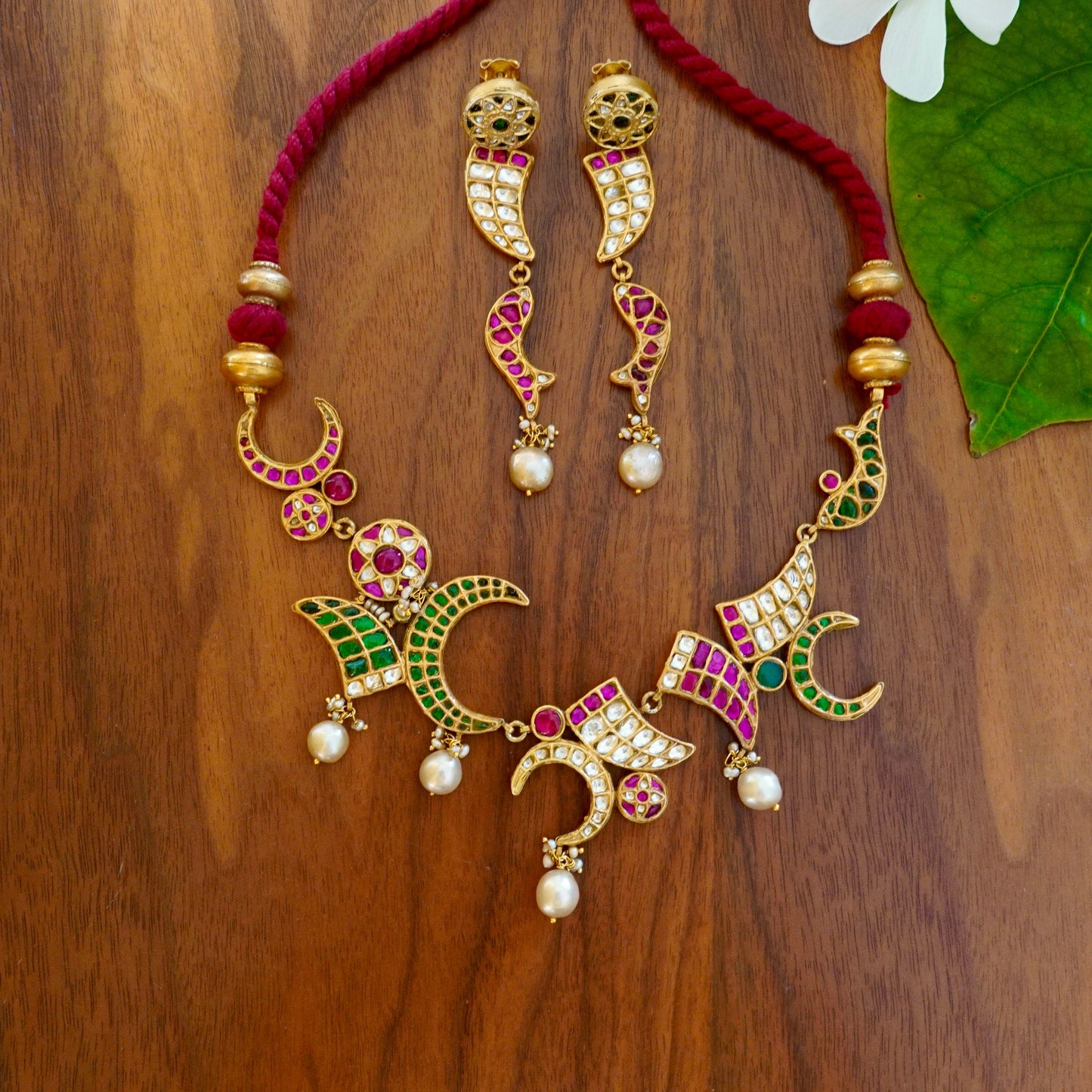 ORN064 Gold Plated 92.5 Silver rusk Moon Meen Necklace and earrings