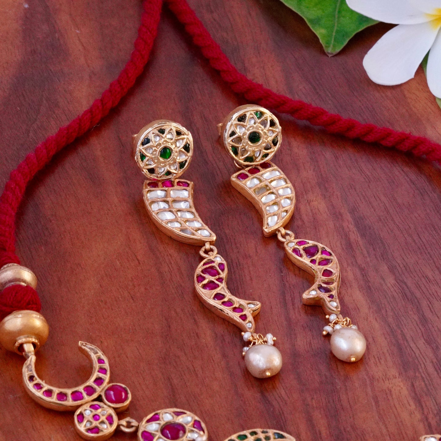 ORN064 Gold Plated 92.5 Silver rusk Moon Meen Necklace and earrings