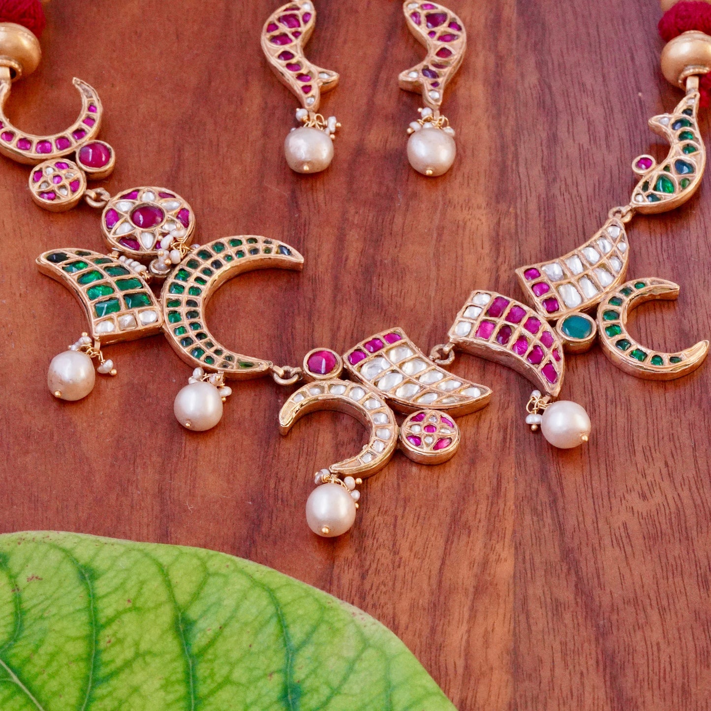 ORN064 Gold Plated 92.5 Silver rusk Moon Meen Necklace and earrings