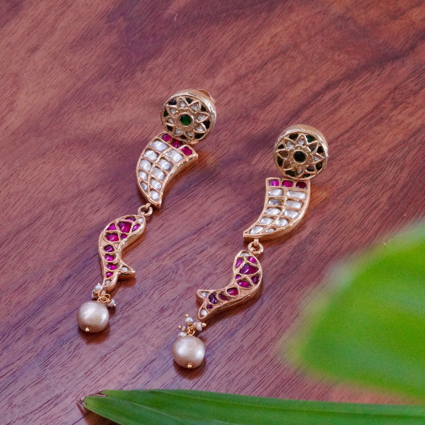 ORN064 Gold Plated 92.5 Silver rusk Moon Meen Necklace and earrings