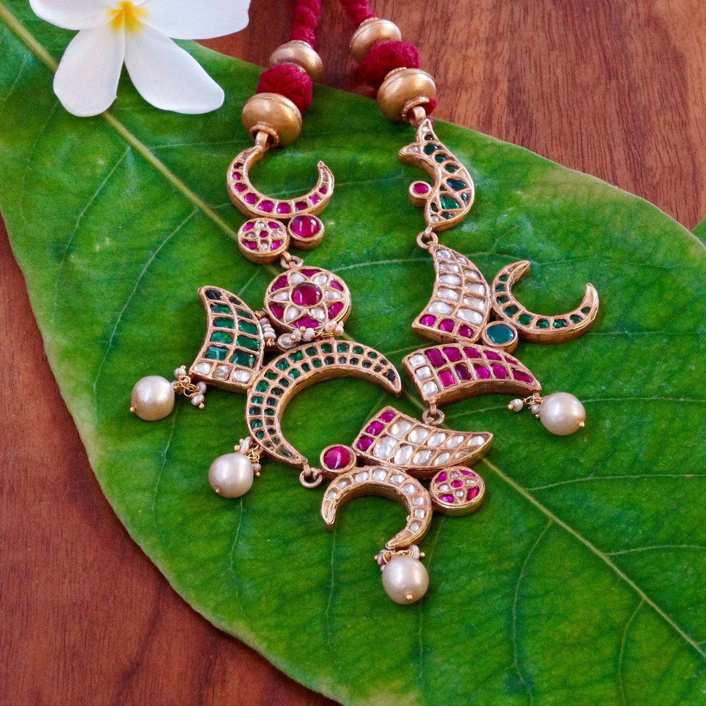 ORN064 Gold Plated 92.5 Silver rusk Moon Meen Necklace and earrings