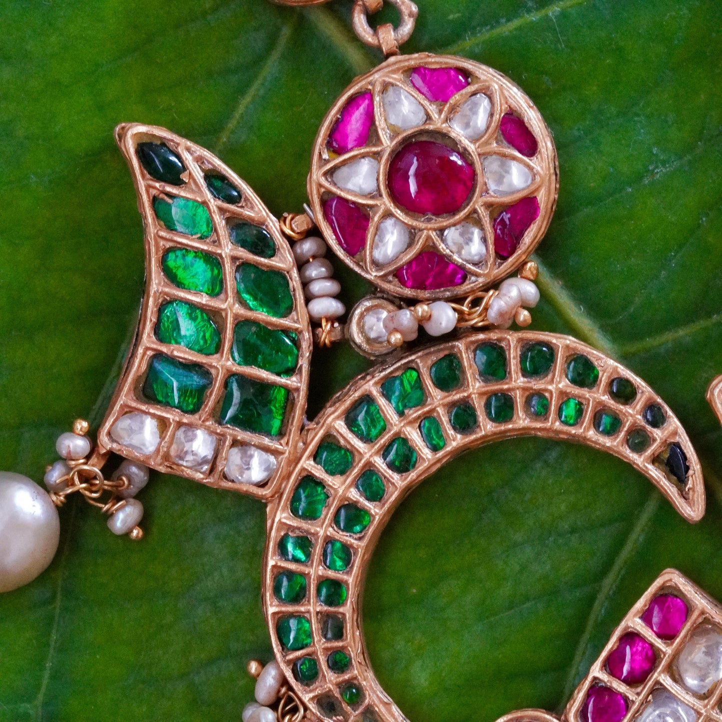 ORN064 Gold Plated 92.5 Silver rusk Moon Meen Necklace and earrings