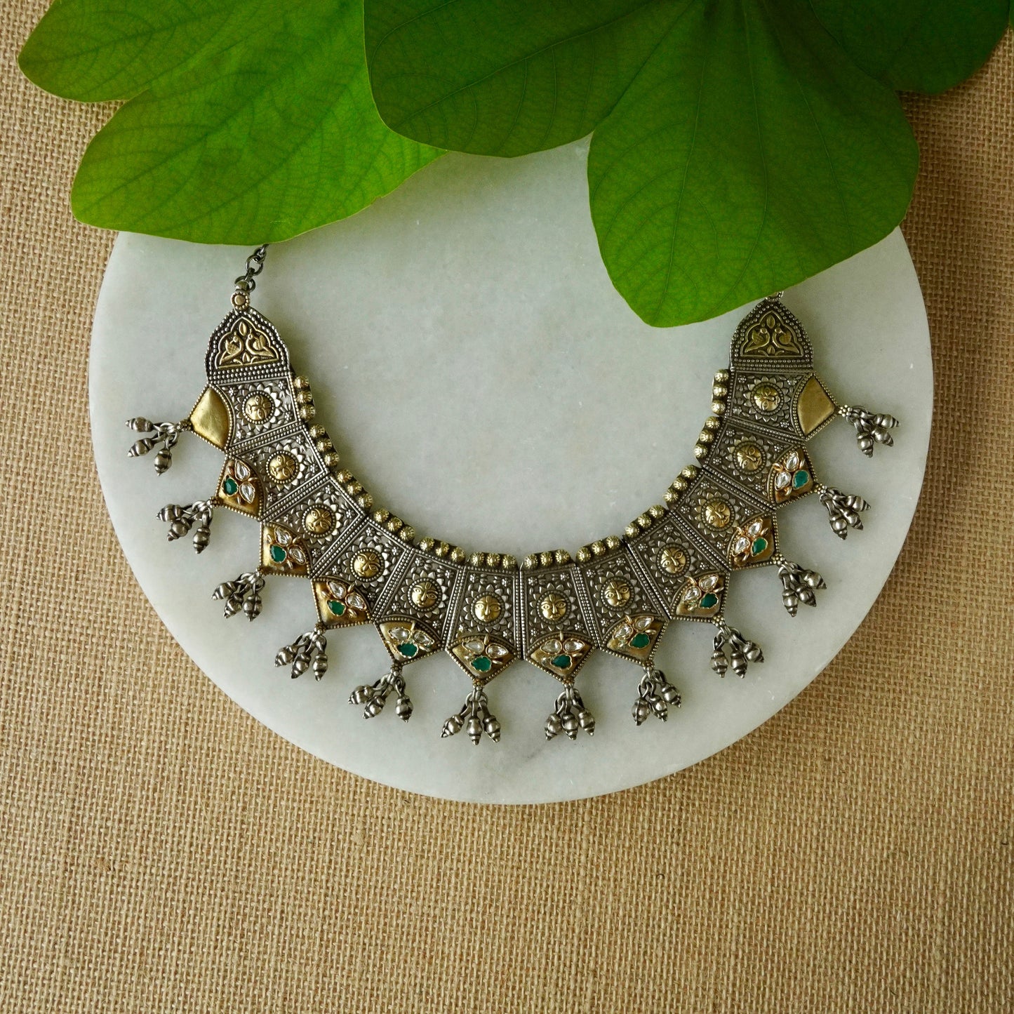 ORN069 Dual Tone 92.5 Silver Toran - Stiff Necklace