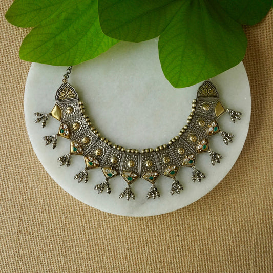 ORN069 Dual Tone 92.5 Silver Toran - Stiff Necklace