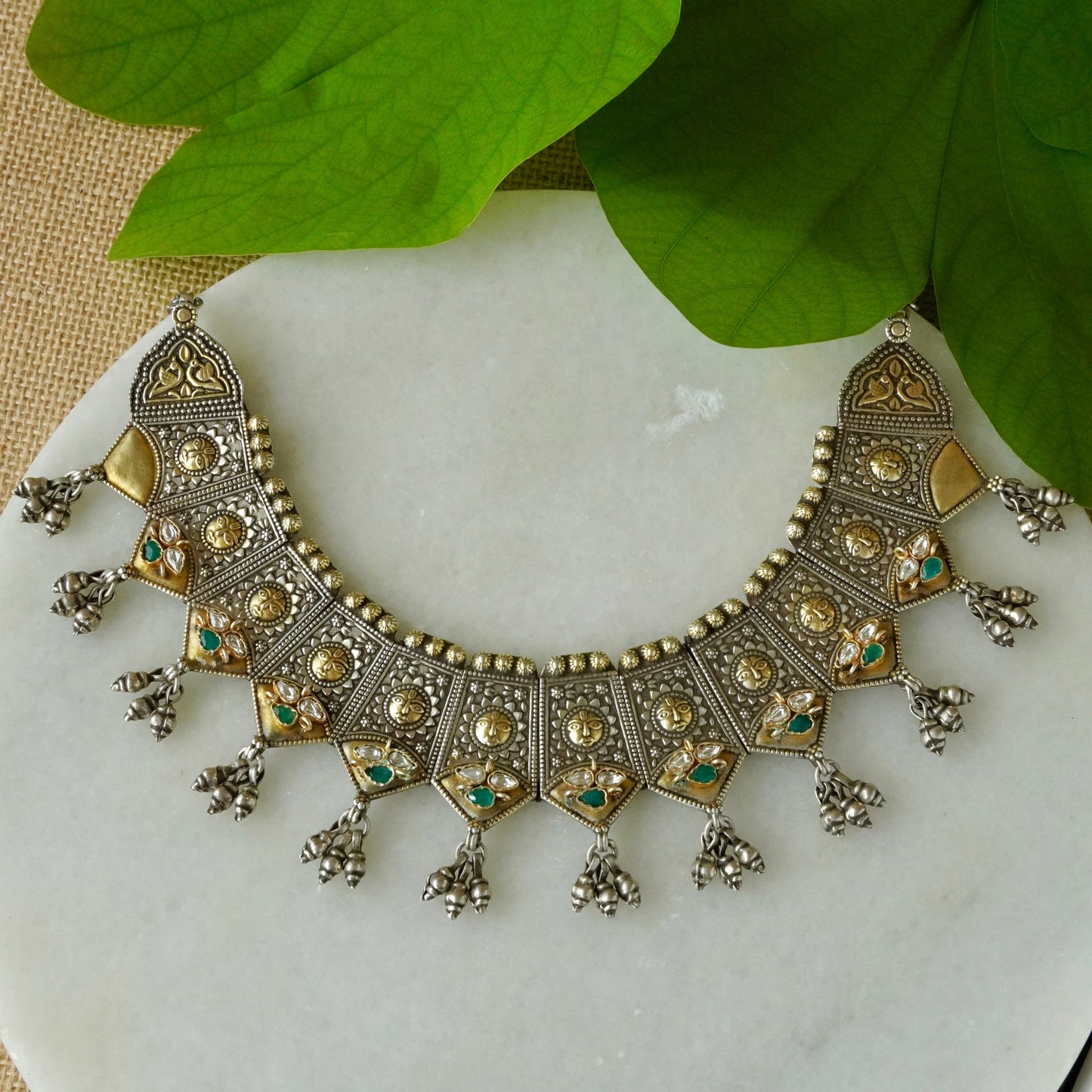 ORN069 Dual Tone 92.5 Silver Toran - Stiff Necklace