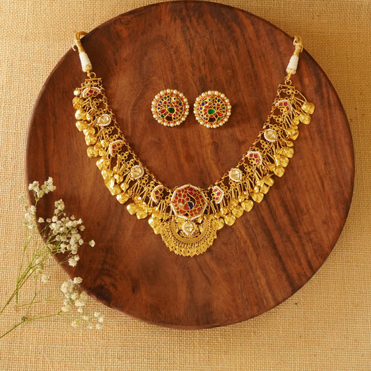 ORN076 Gold Plated 92.5 Silver 'bandi' heritage necklace with tops