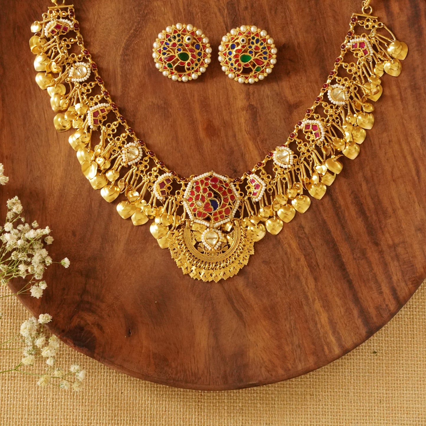 ORN076 Gold Plated 92.5 Silver 'bandi' heritage necklace with tops