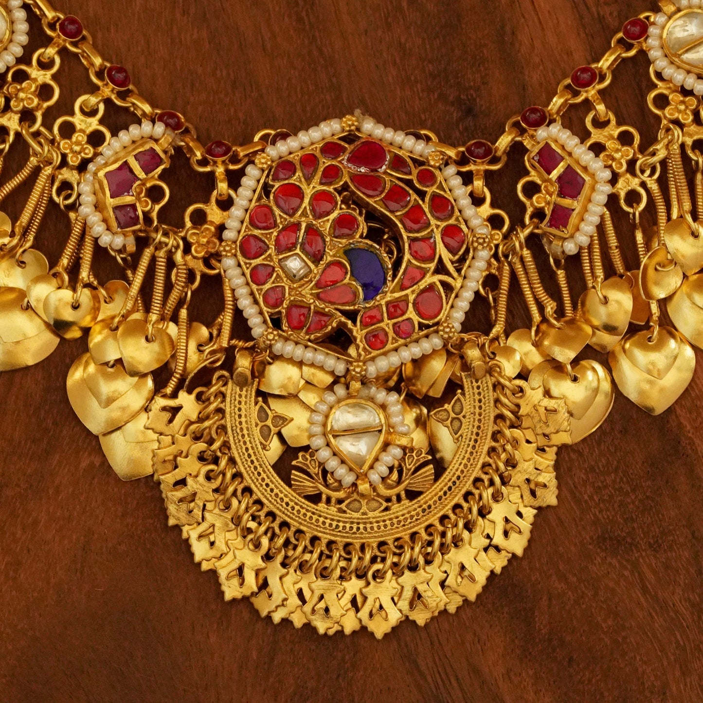 ORN076 Gold Plated 92.5 Silver 'bandi' heritage necklace with tops