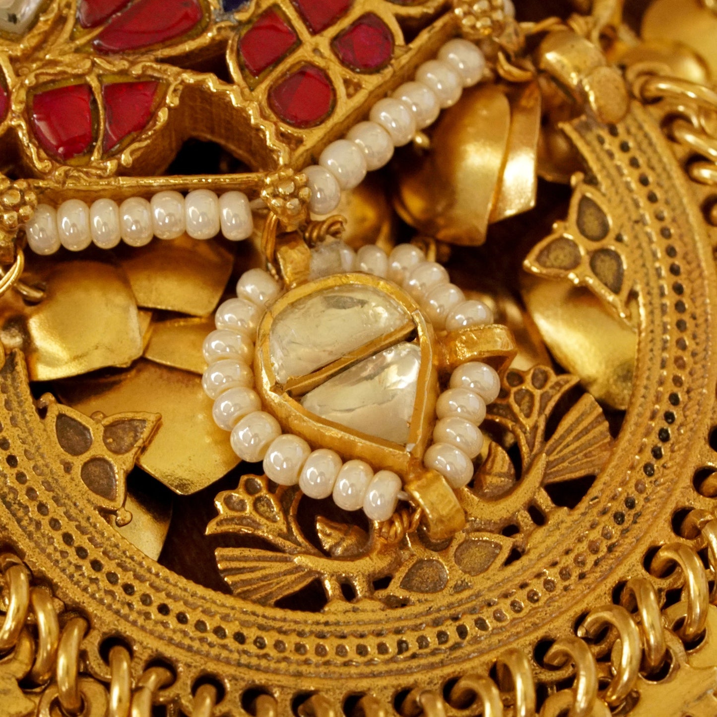 ORN076 Gold Plated 92.5 Silver 'bandi' heritage necklace with tops