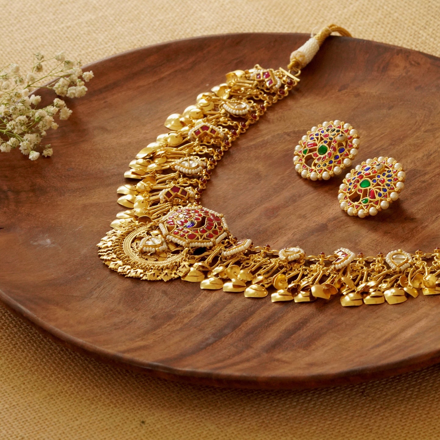 ORN076 Gold Plated 92.5 Silver 'bandi' heritage necklace with tops